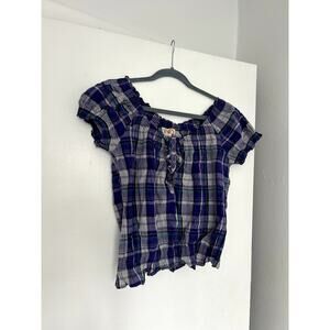 Y2k Plaid Button Blouse
